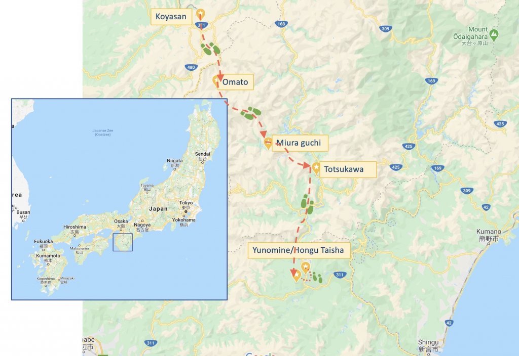 Routekaart Kumano Kodo Kohechi 8 dagen